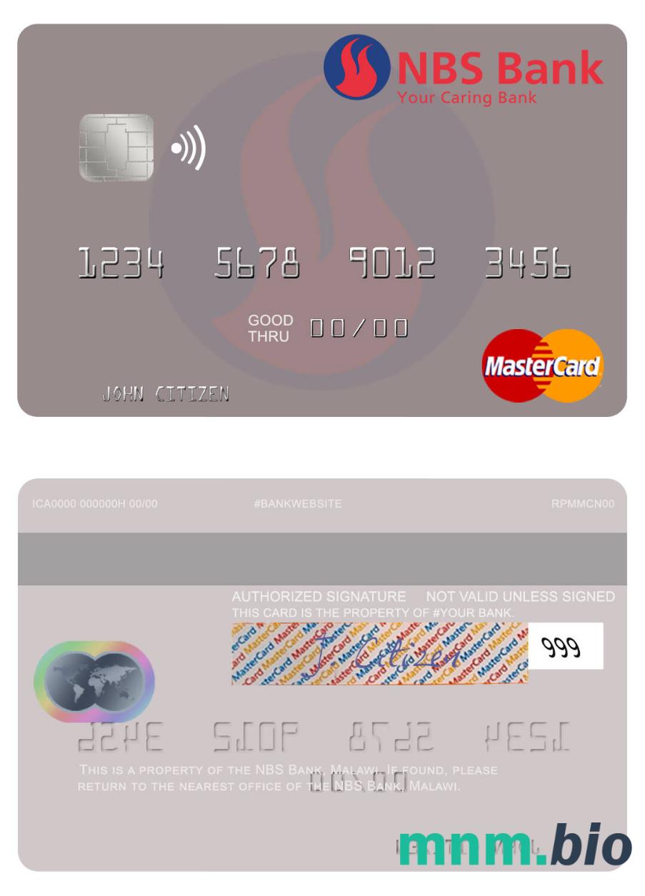 Malawi NBS Bank przykład karty mastercard w formacie PSD
